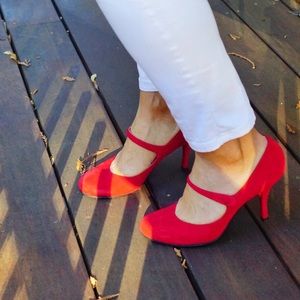 Delman lipstick red suede Mary Jane